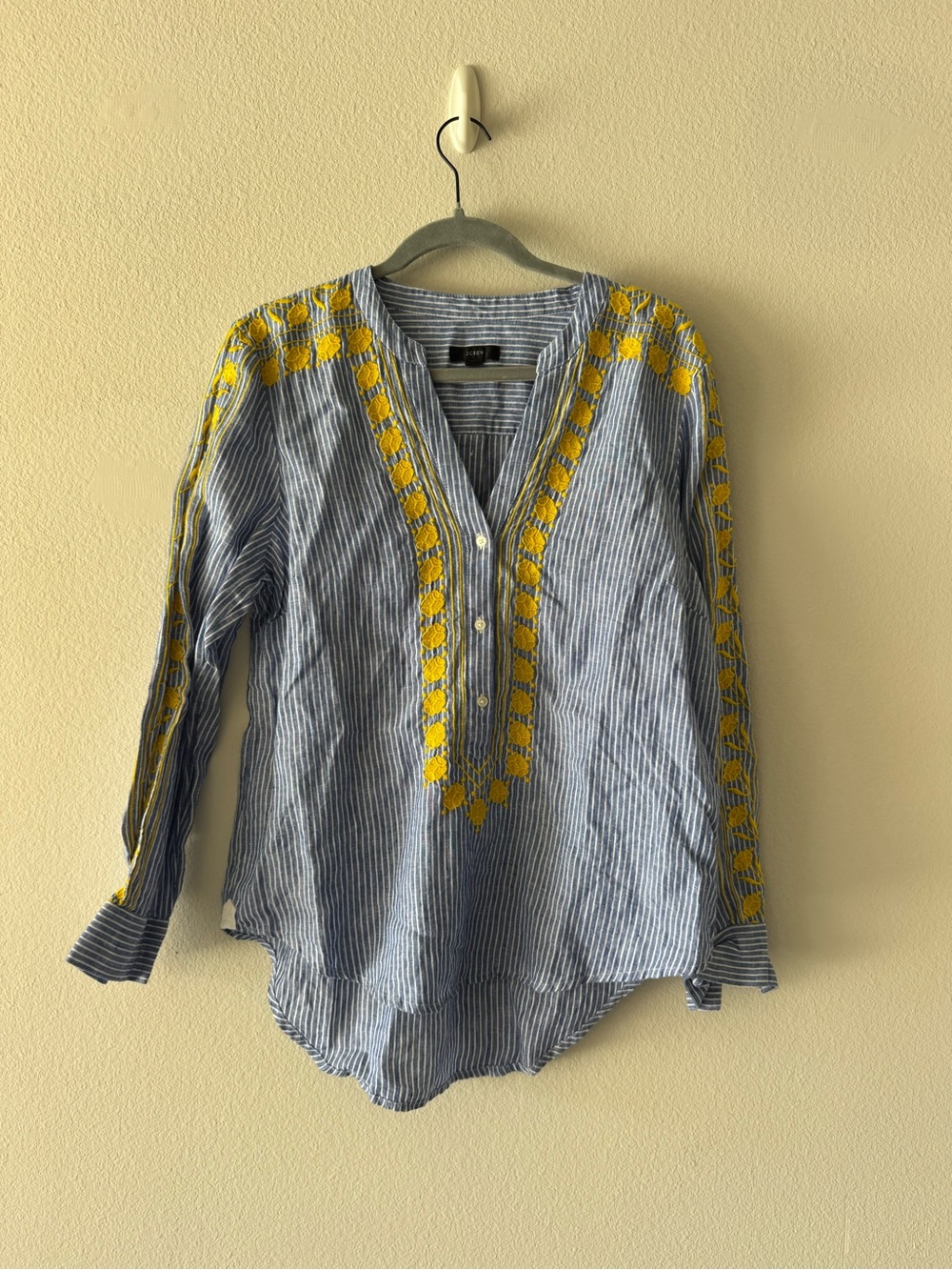 Striped Blue & Yellow Embroidered Shirt